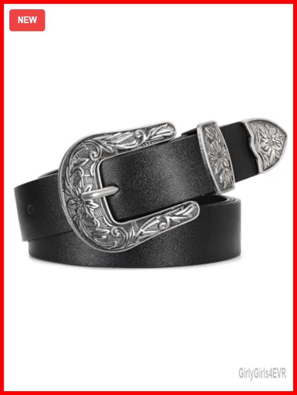 Western Belt for Women PU Leather Vintage Cowgirl Belt with Silver Buckle